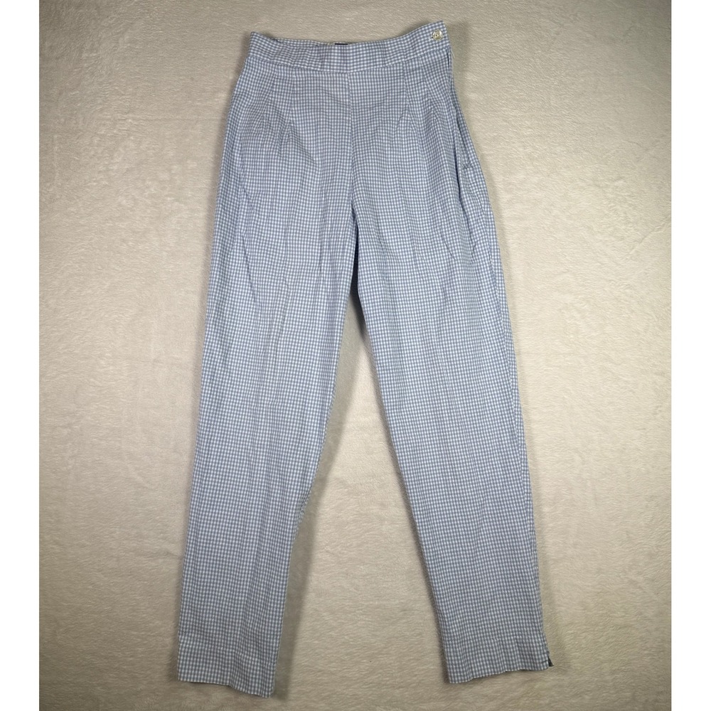 PASTA Womens Gingham Check Pleated High Waist Pants Blue White‎ Size 8